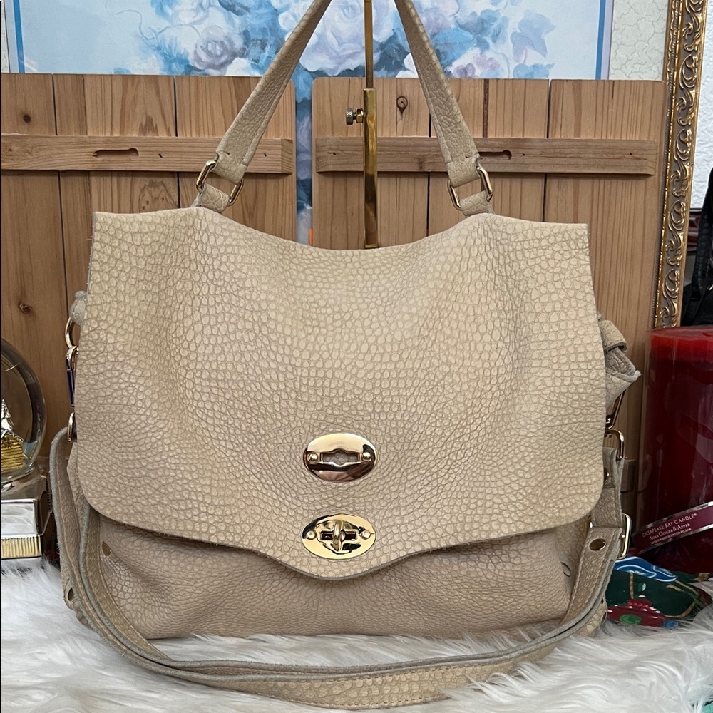Zanellato Postina Beige Leather Crossbody Made in Italy with double Turnlock - Picture 2 of 16